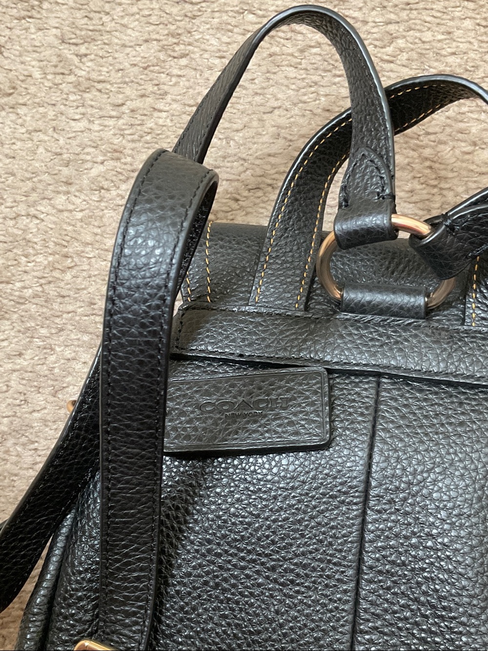 Coach Black Pebbled Leather Mini Backpack with Gold Accent - Picture 8 of 8